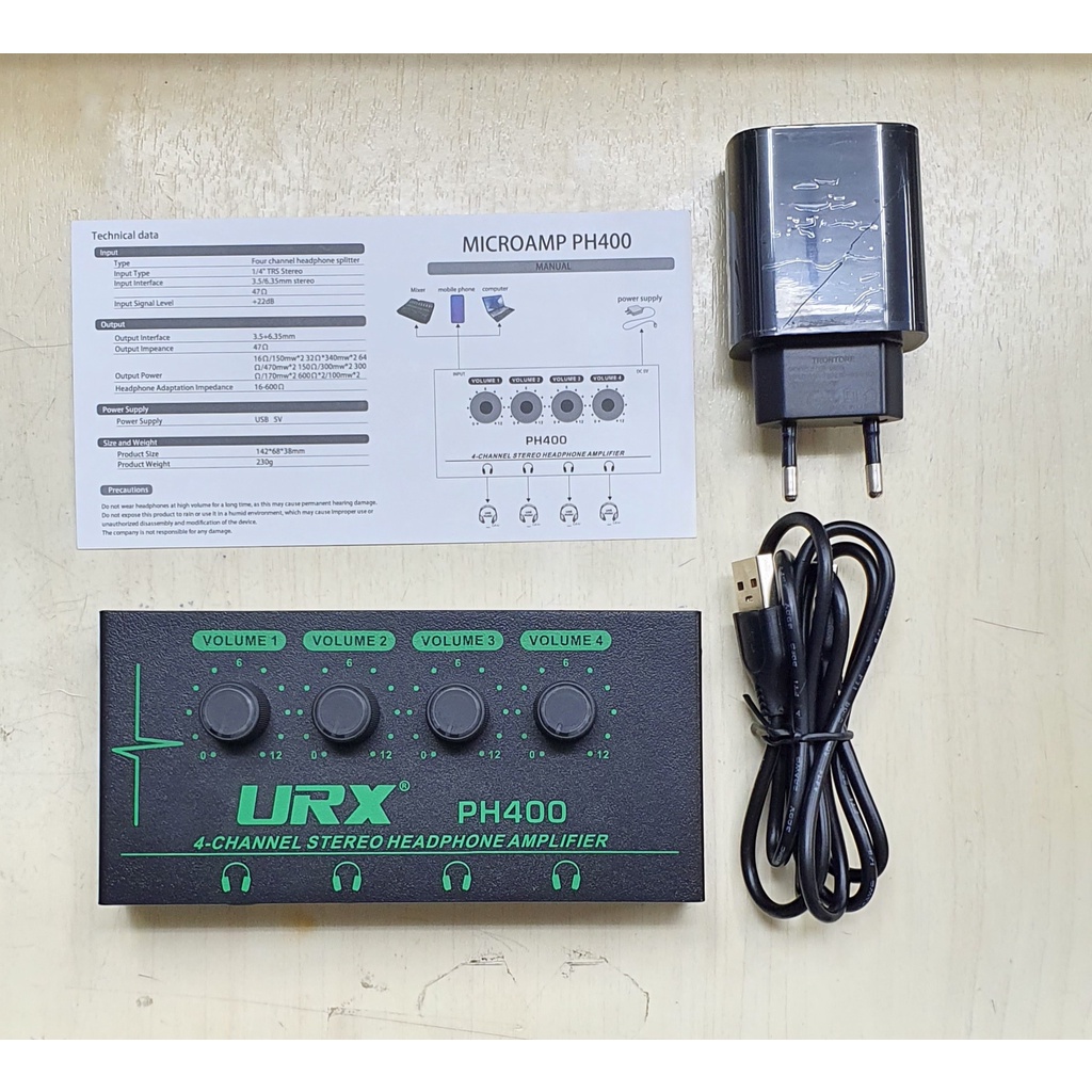 PROFESSIONAL HEADPHONE AMPLIFIER 4 CHANNEL MICRO AMP PH400 COCOK UTK LAB BAHASA, SEKOLAH PENYIARAN