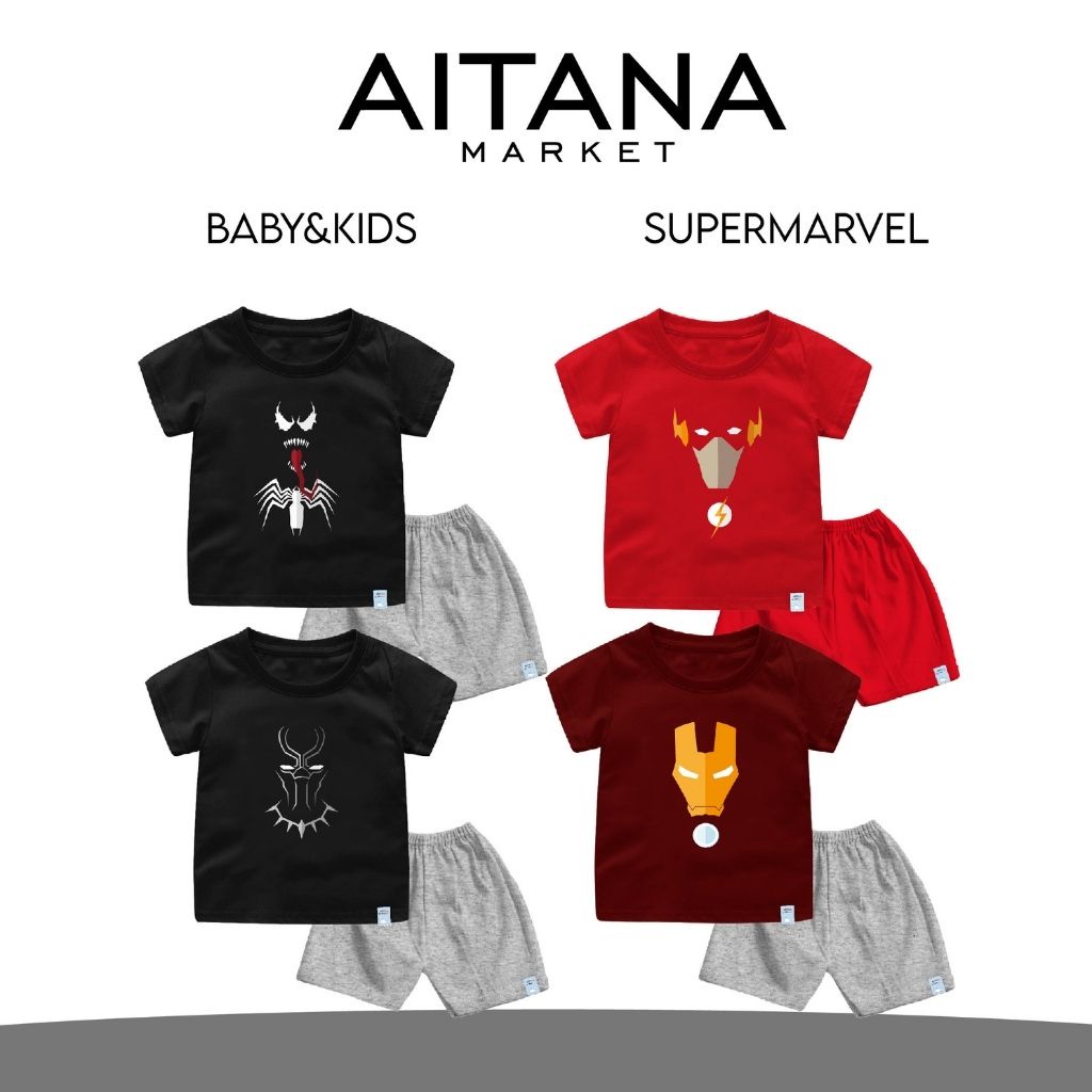 Setelan Bayi &amp; Anak Tema Super Marvel Series SpiderFace Untuk Usia 6 Bulan-8 Tahun Bahan Cotton Combed 30s