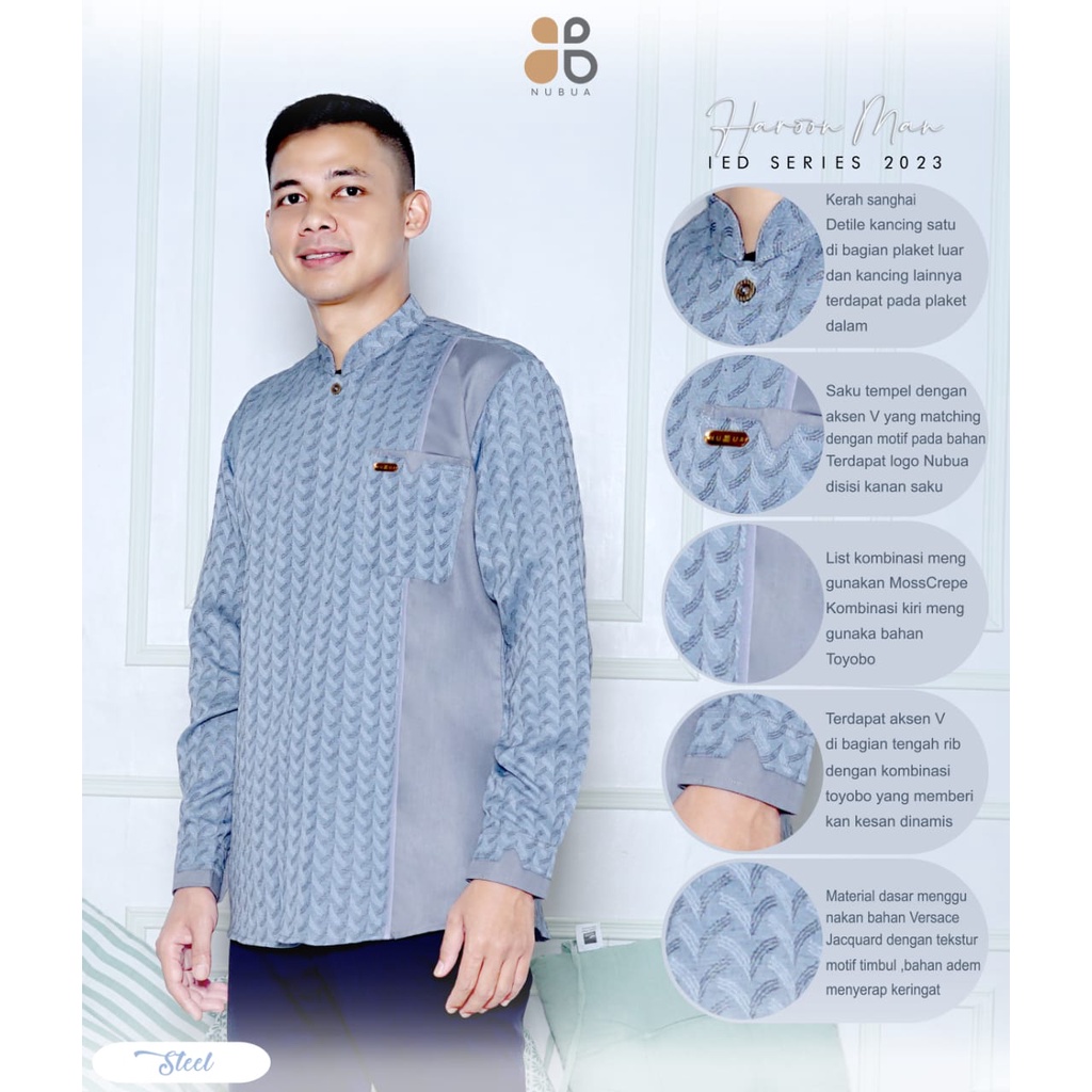 Sarimbit Keluarga Humaira & Harun Steel - Baju Couple Gamis Koko Nubua