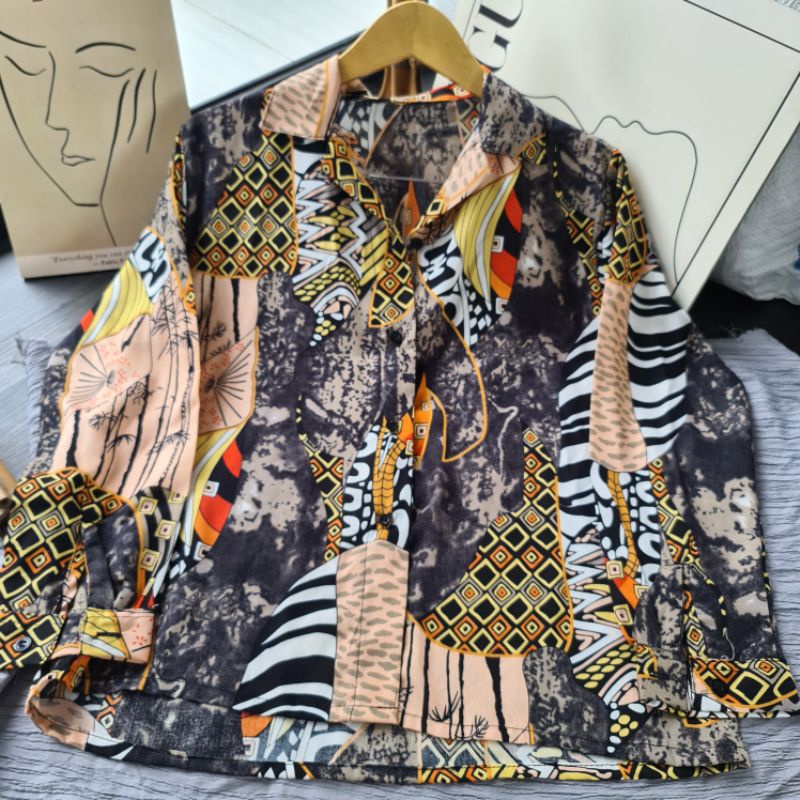 kemeja print panjang oversize