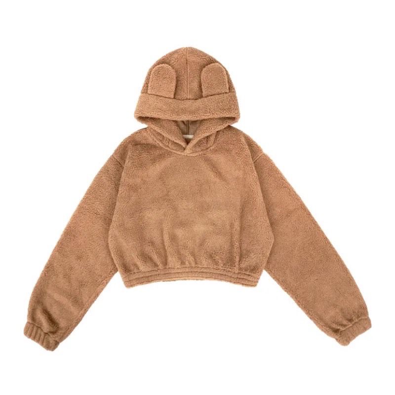 Sweater Hoodie Crop Cute Sherpa Bulu Domba