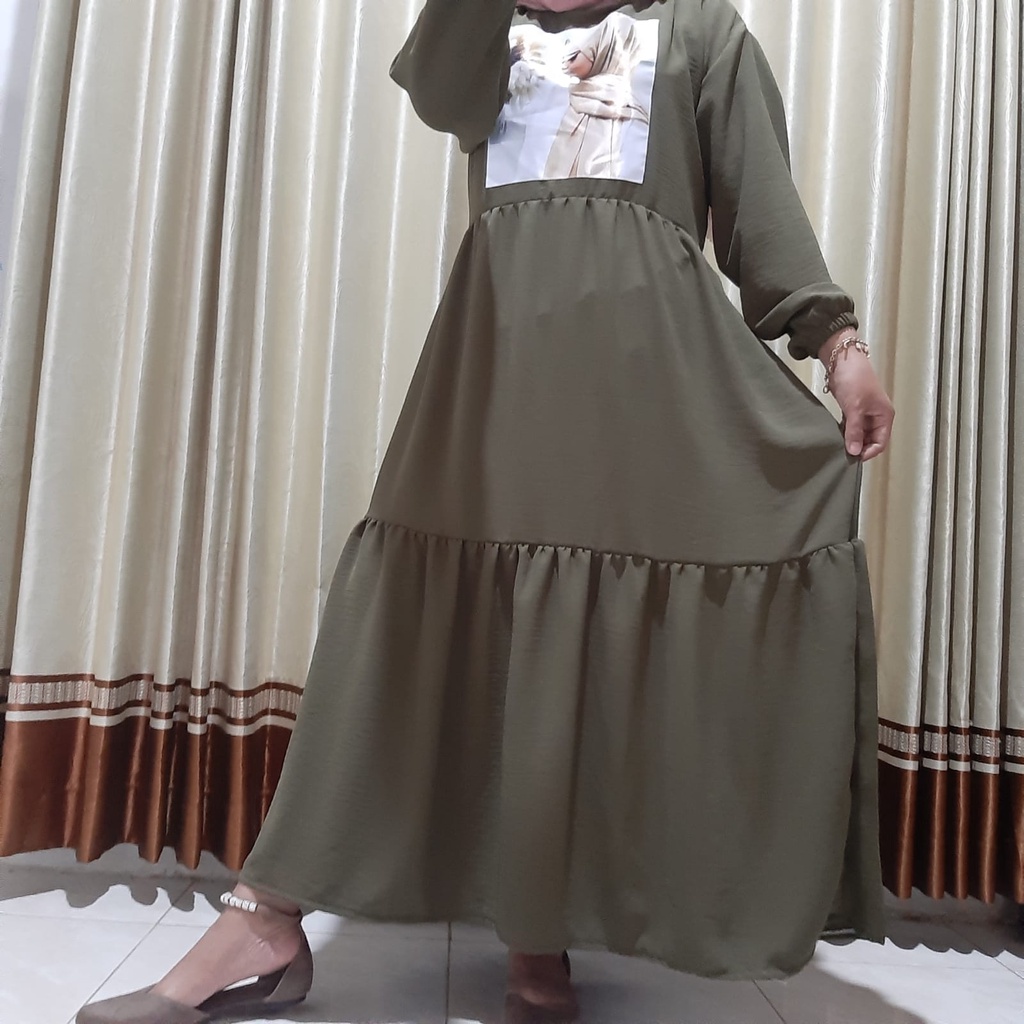 MIDEA MIDI DRESS WANITA CRINKLE AIRFLOW SABLON PRINTING
