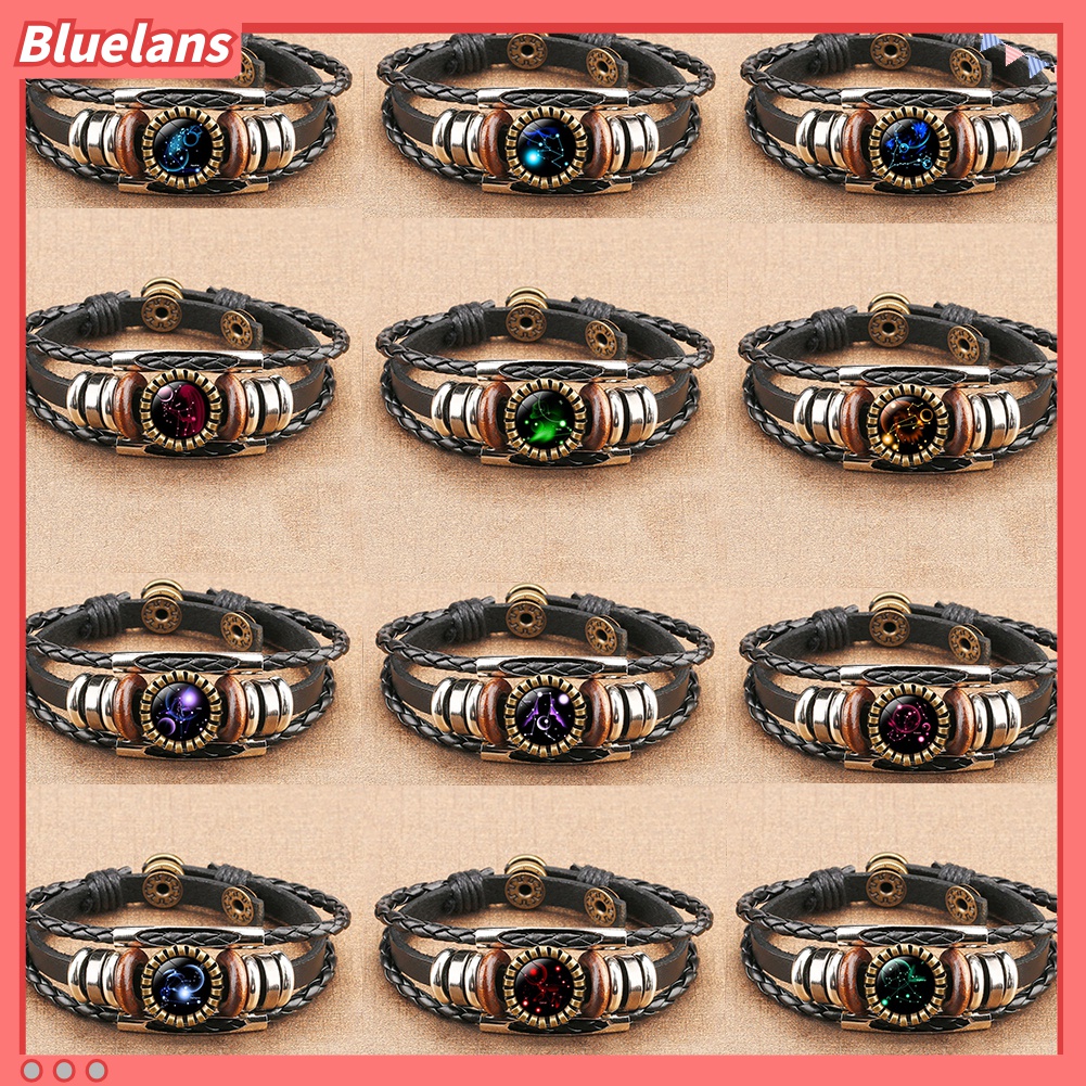 Gelang Multilayer Desain 12 Rasi Bintang Gaya Vintage Untuk Unisex