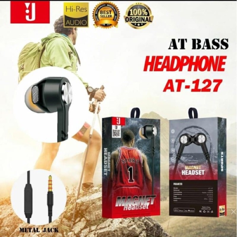 Headset Earphone Magnet AT-127 Handsfree Kabel Mega Bass