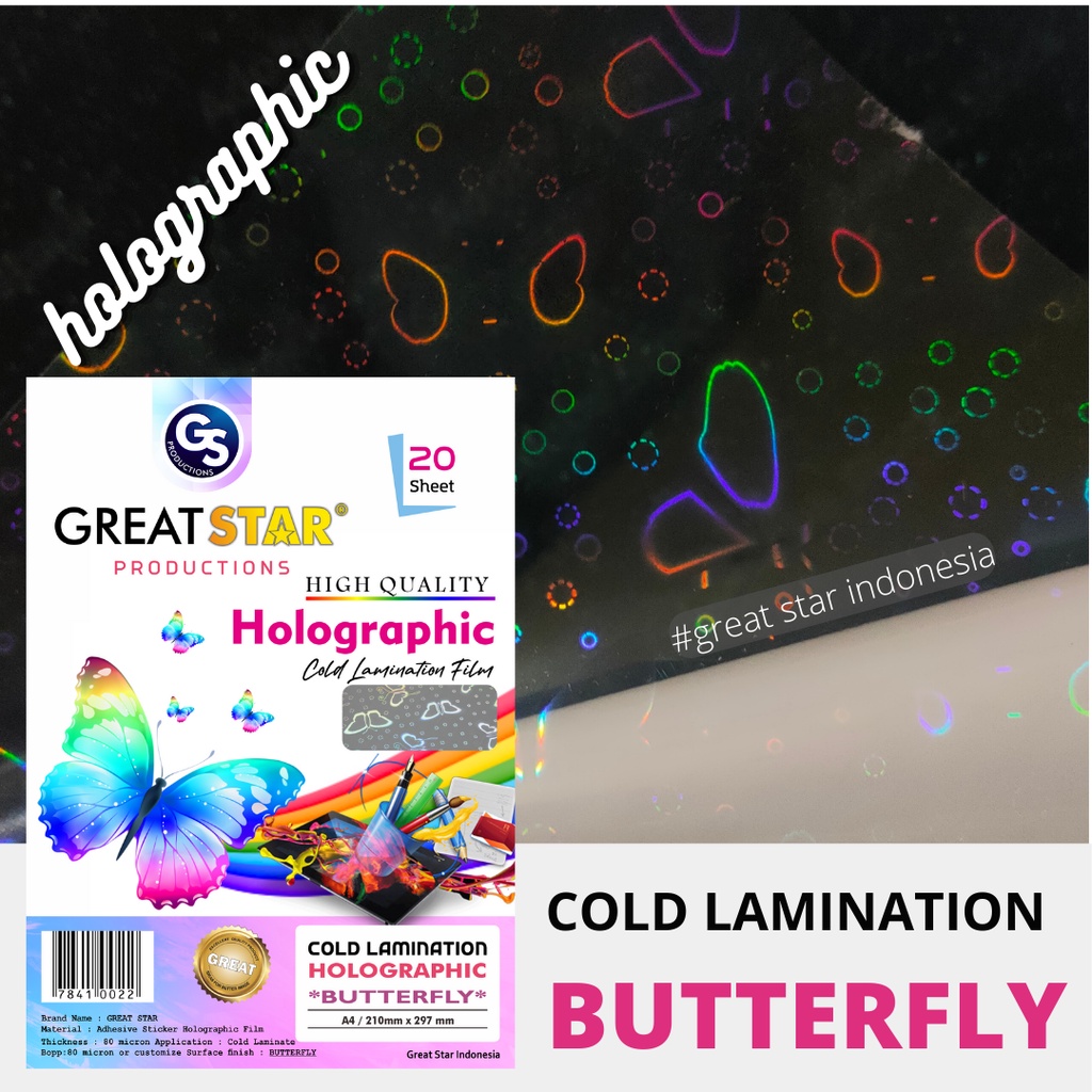 

Cold Lamination Film Holographic Butterfly A4/20