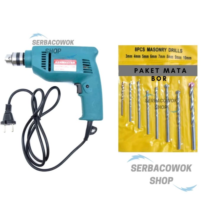 Promo Mesin Bor Listrik Bor Tangan Kenmaster 10 Mm Plus Mata Bor Set