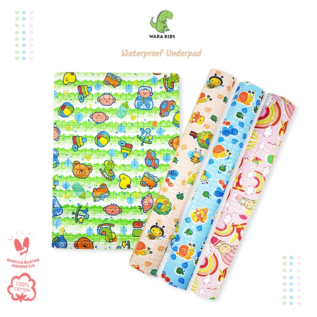 Wakakids Perlengkapan Bayi Perlak Alas Ompol Waterproof Karet Motif Full Print Random 50 x 68