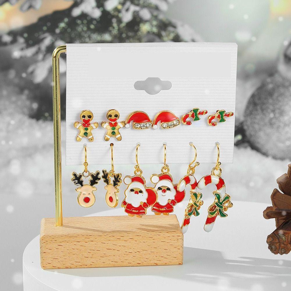 Needway Christmas Stud Earrings Bow Knot Santa Claus Christmas Bell Drip Minyak Rusa Mengkilap Wanita Drop Earrings