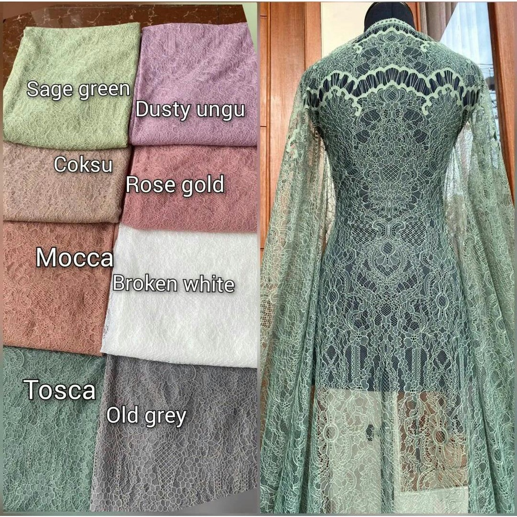 (BIG SALE) Bakal Kain Bahan Kebaya Payet Brokat Brukat Chantilly Lembut Semi france santili Bahan ke