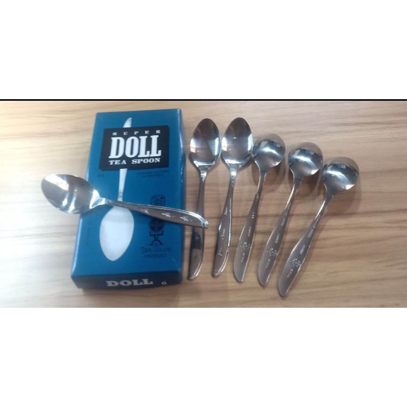 6 pcs SUPER DOLL SENDOK TEH KOPI SENDOK KECIL PENDEK  (panjang 13.7cm lebar 3cm) STAINLESS STEEL TEB
