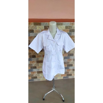 Seragam jumbo PUTIH ASN Cewek krah rebah pendek terbaru standart SK JUMBO pendek