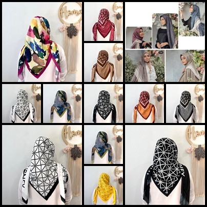 JILBAB SEGIEMPAT MERAH PUTIH BENDERA KEYZ SCARVES VOAL MOTIF BANI JURNEY ABTRAX BUNGA ANGKREK