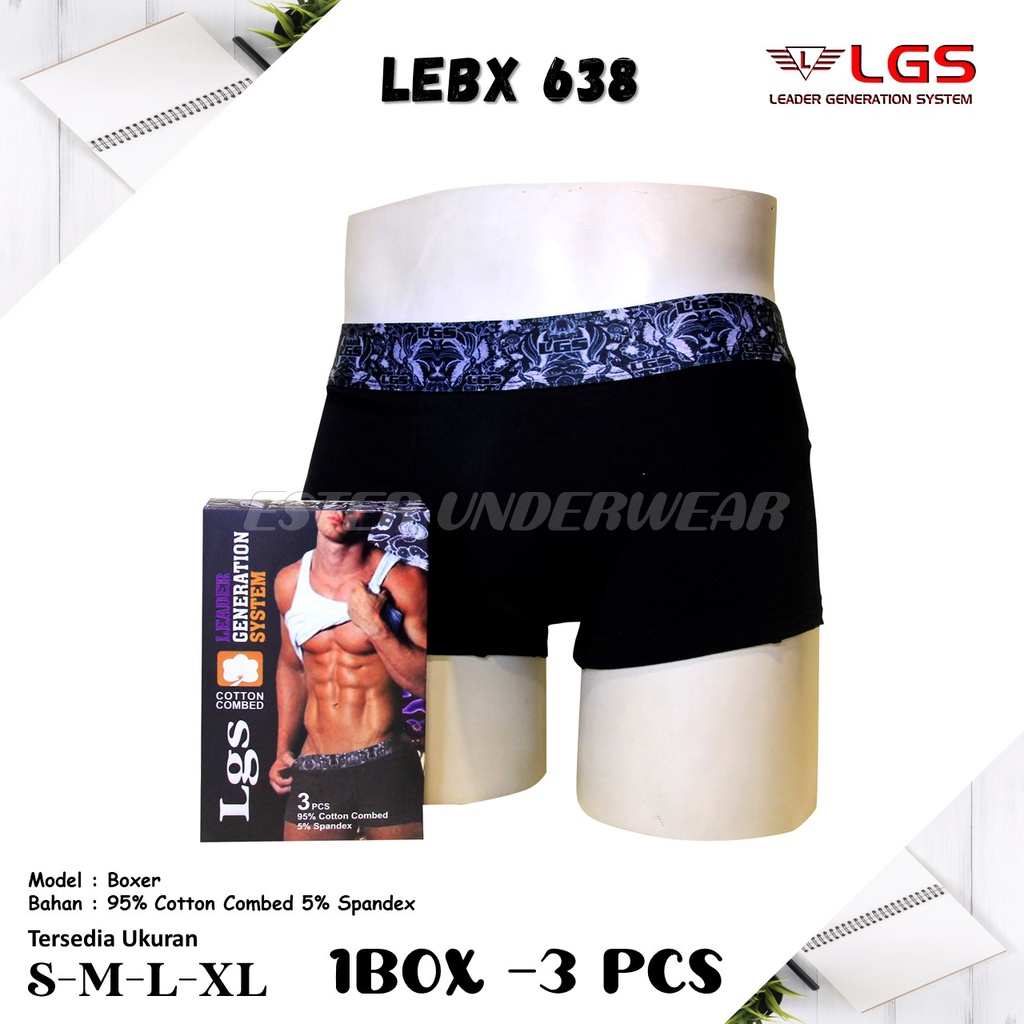 CELANA DALAM BOXER LGS 638 ISI 3PCS  |BOXER LGS KARET BATIK