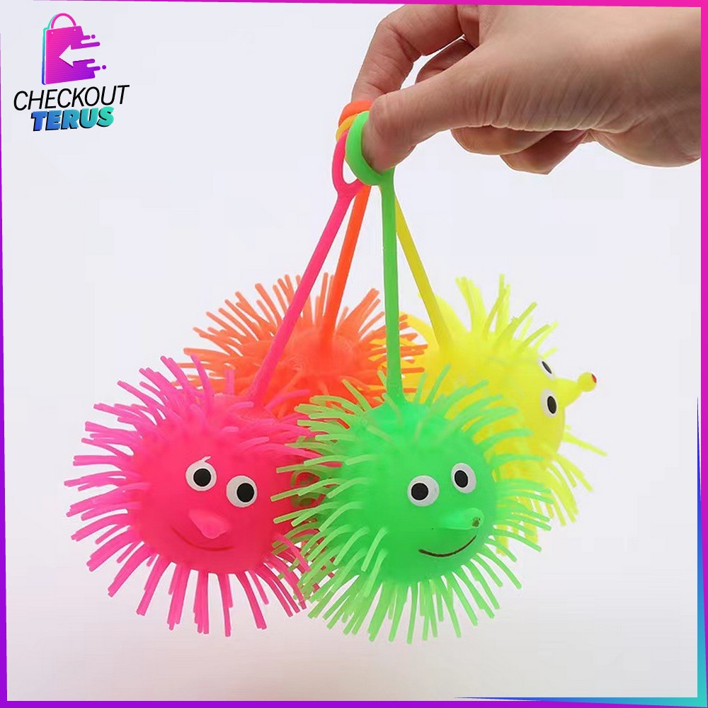 CT M289 Mainan Anak Ubur Ubur Bola Lampu Puffer Ball Yoyo Led Warna Warni Karet Bola Anti Stress Bola Duri