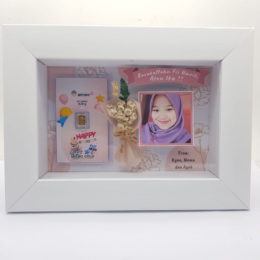 (UKURAN S 15x10) HAMPERS Gift CUSTOM Bingkai FRAME Mahar 3D Minigold / Hadiah / Kado Mahar variasi Minigold / Design Frame Birthday Wedding Newborn Baby Graduation (TIDAK TERMASUK EMAS)