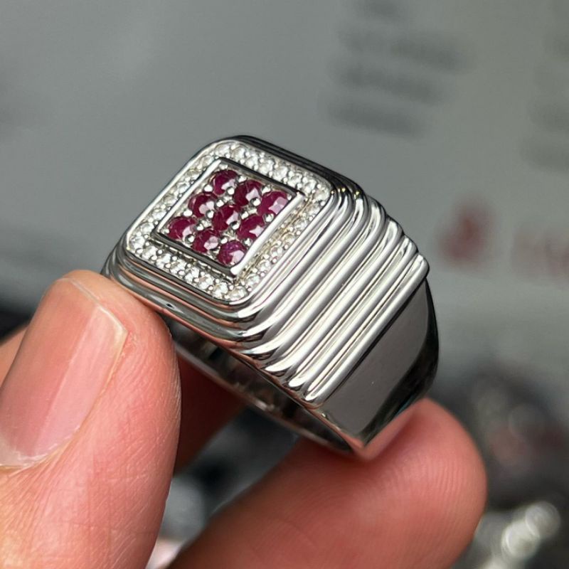 natural [RED RUBY MOZAMBIQUE STAMPEL TABUR 0.75CT TOP DESIGN] emban cincin pria ring perak silver 92