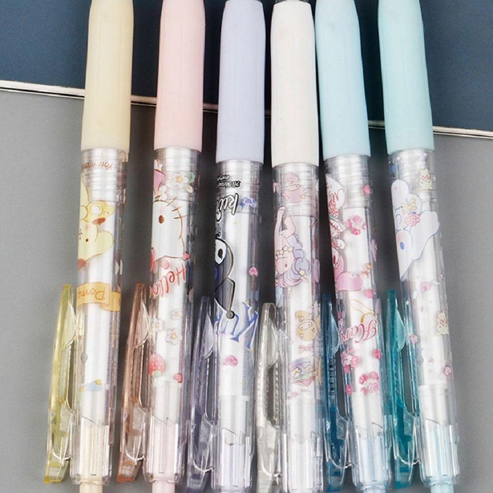 Lanfy Kartun Gel Pulpen 6 Pcs/set Alat Tulis Sekolah Lucu Bolpoin Tulisan Pen Kuromi Kitty Kucing Cinnamoroll 0.5mm Penandatanganan Pulpen