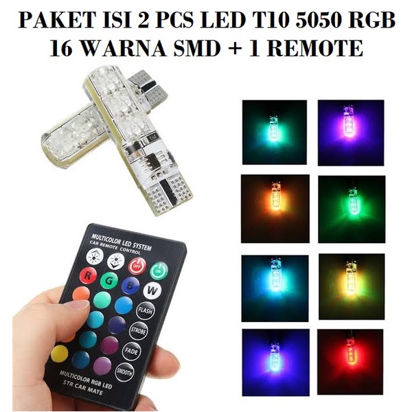 LUCKYMALL Lampu LED T10 Lampu Sen Sein Sign Kota RGB Remote Jelly 6 Mata 16 Warna 5050 SMD Paket Remot