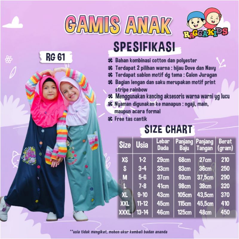 Raggakids Gamis Anak Murah RG61 free tas