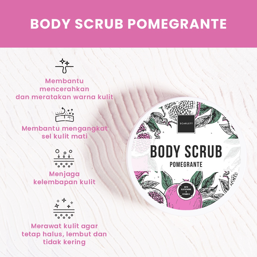 Rumah Cantik Scarlett Whitening Body Scrub Pomegrante ORIGINAL BPOM MEDAN SKIN CARE