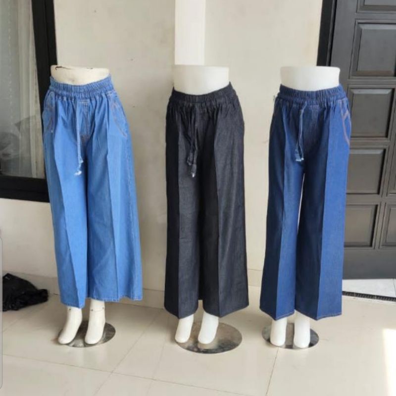 Celana Kulot Jeans Panjang Dewasa Soft Jeans Uk.Standar-Jumbo-Super Jumbo Bb 45 Kg-120 Kg