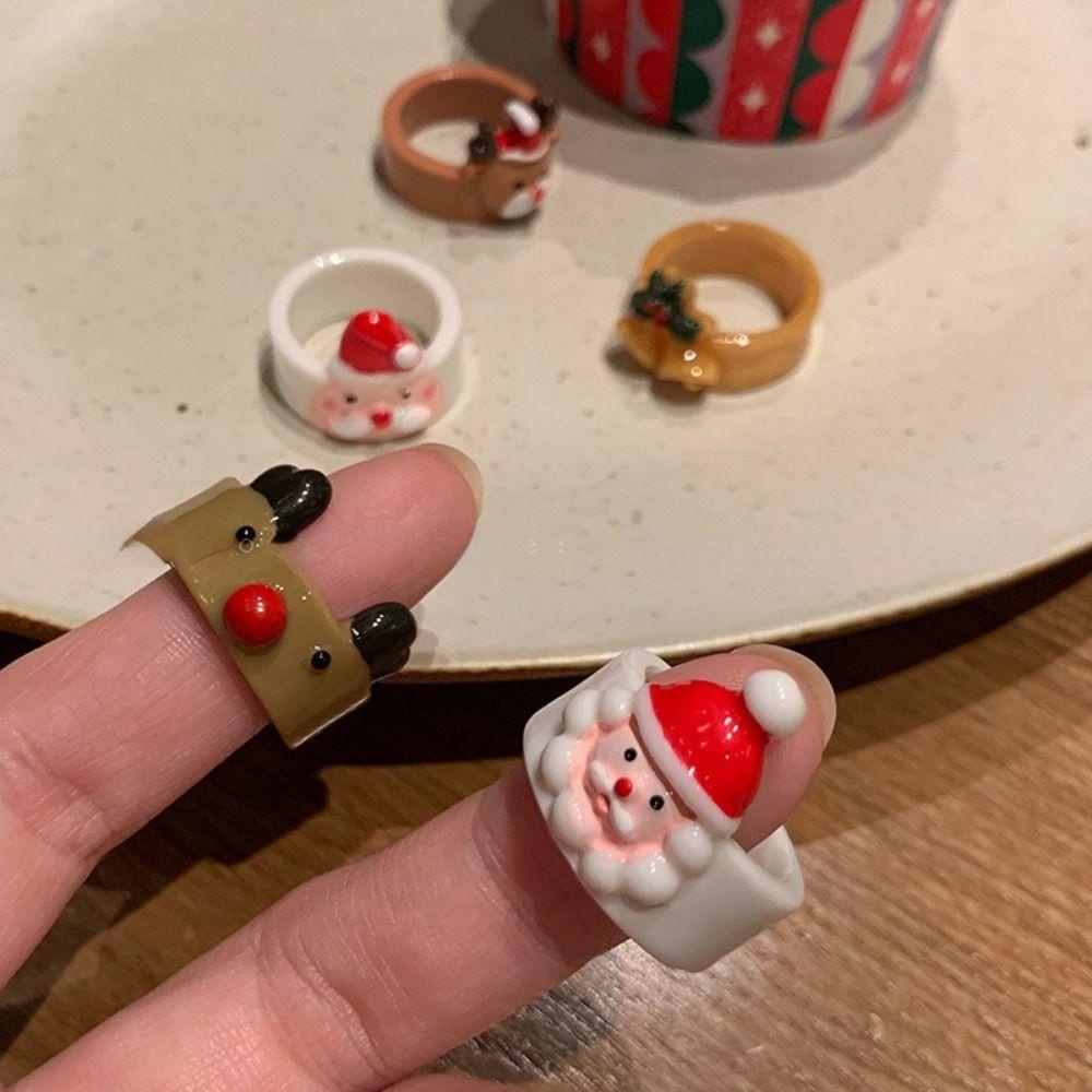 Mxbeauty Cincin Natal Lucu Kartun Festival Perhiasan Hadiah Santa Claus Vintage Jari Rings