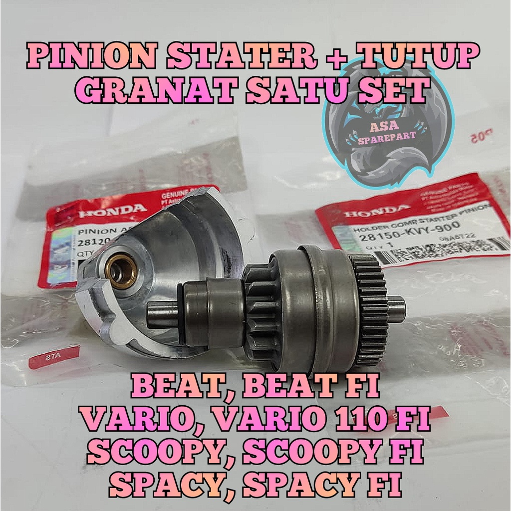 PINION STATER + TUTUP ASLI ORIGINAL Motor HONDA BEAT Karbu , BEAT FI , SCOOPY KarbuRator , SCOOPY FI