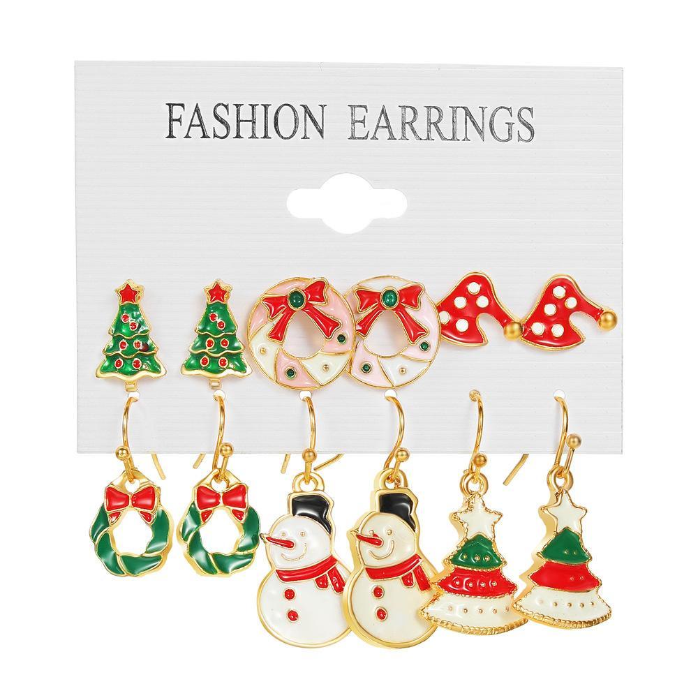 Needway Christmas Stud Earrings Bow Knot Santa Claus Christmas Bell Drip Minyak Rusa Mengkilap Wanita Drop Earrings