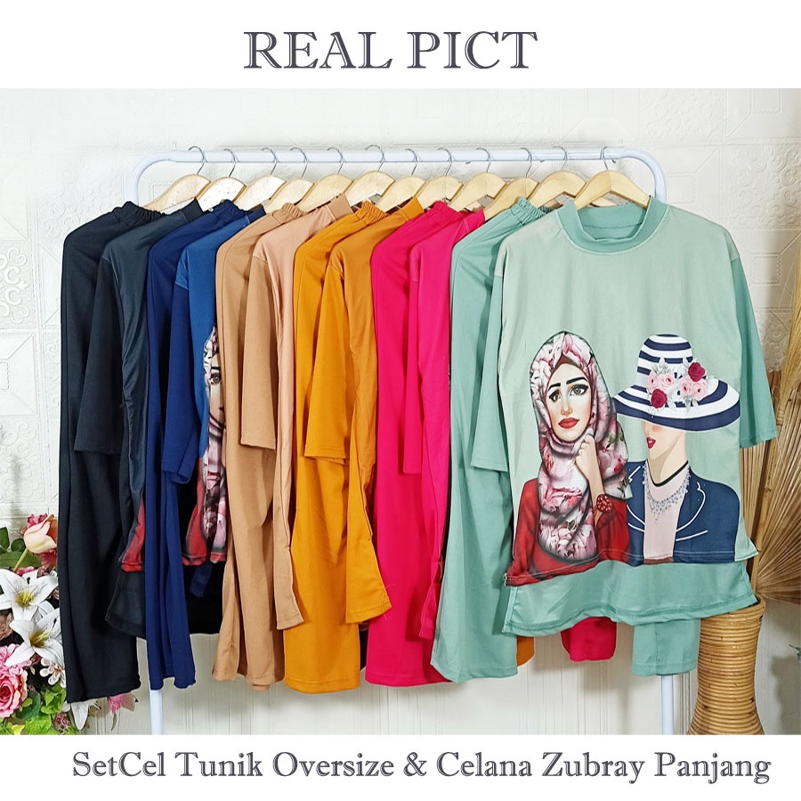 SETELAN ANIME BASIC WANITA DUA CANTIK DAN CELANA ZUBRAY PANJANG GL FASHION