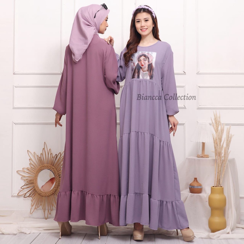 GAMIS GAMBAR BANDO FASHION ALLSIZE TANGAN KARET DRESS MUSLIM