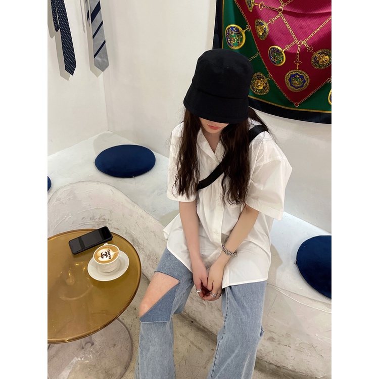 Biru Highwaist Loose Premium Robek Serbaguna Celana Jeans Wanita