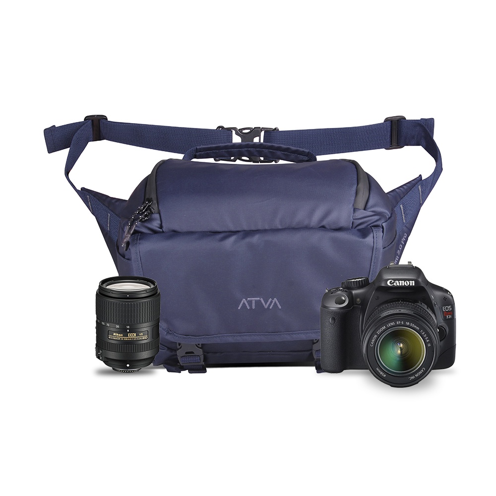 ZOOM 2 PRO NAVY ORIGINAL x ATVA Tas Kamera Selempang Biru Dongker Pria Wanita Unisex Slingbag Lensa DSLR Mirrorless Sling Bag Camera Multifungsi Casual Camera Shoulder Bag Premium Waterproof Shoulderbag Tas Kamera Slempang Bahu Anti Air Keren Branded