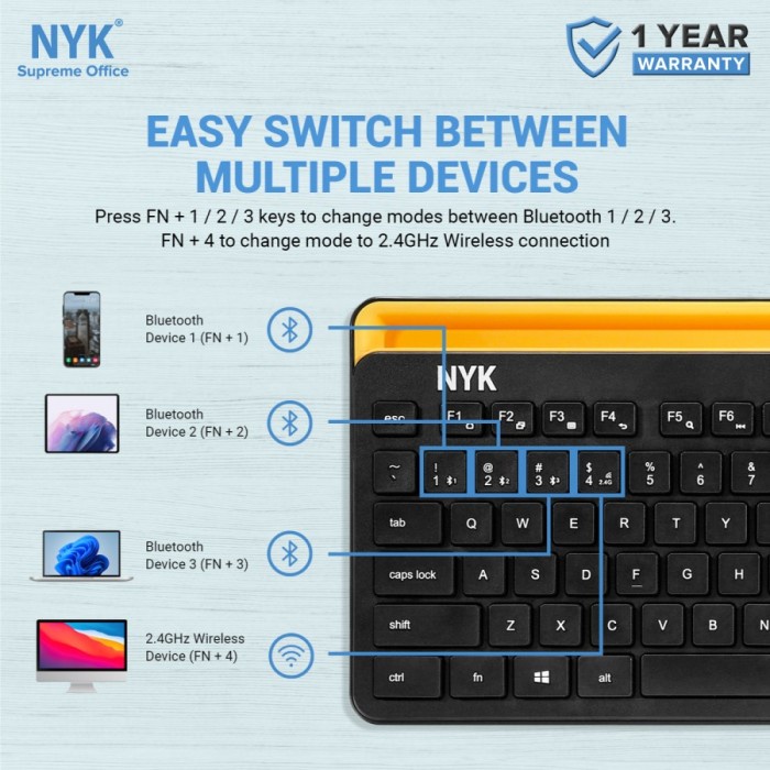 Wireless  Keyboard Mini Wireless Bluetooth NYK K30 Multi Device