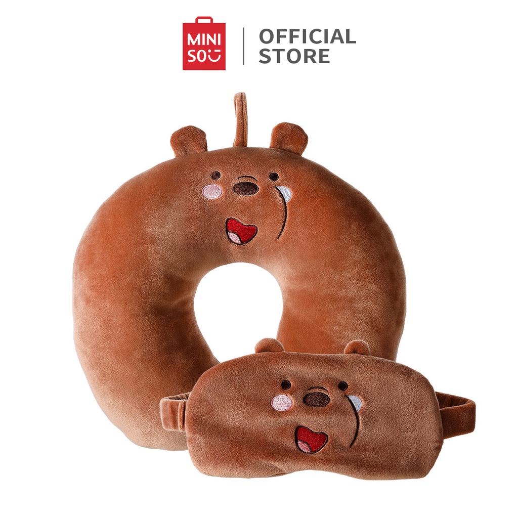 MINISO Bantal Leher Travel Masker Mata Tidur We bare Bears Bantal Leher Dewasa Bantal Leher dan Penu