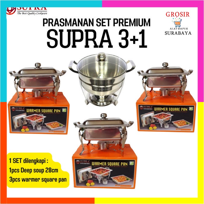 SUPRA PRASMANAN PREMIUM SET 3+1 / Wadah Saji Supra Stainless Steel - Free Food Pan