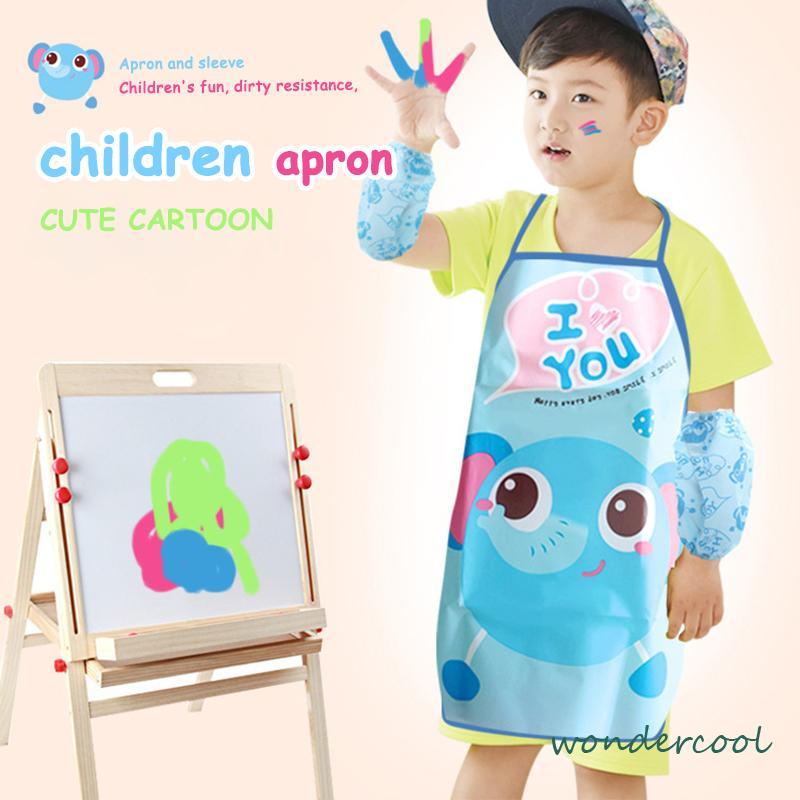 Celemek Apron Anak untuk Melukis Berkebun Karakter Kartun Dengan manset/Tanpa manset-Won