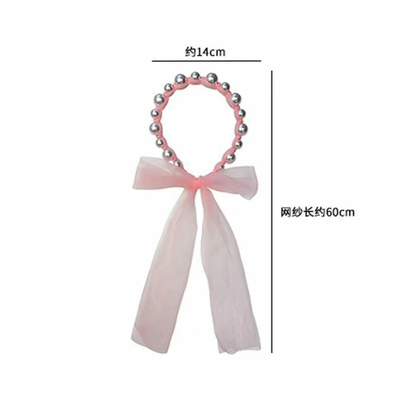 Bandana Mutiara Pita Tulle Panjang Bisa diikat Gaya Korea Bando