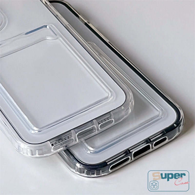 3in1 Soft Case Kartu Kredit Shockproof Warna Permen Polos Untuk iPhone 11 13 12 14 Pro MAX 7Plus 8Plus XR 7 8 6 6S Plus X XS MAX SE 2020