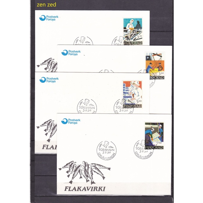 

A086 Prangko FDC SHP Faroe Islands 1990 Faroese Fishing Industry 4 Pcs