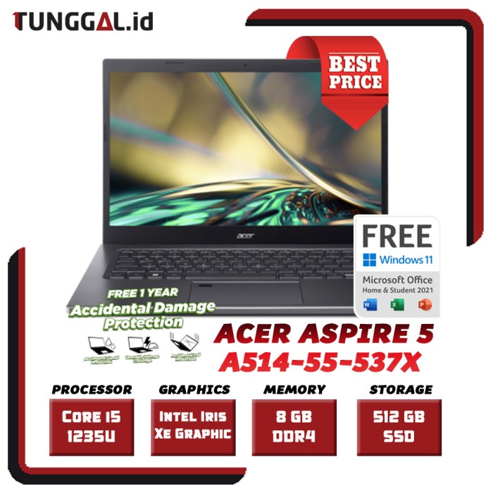 ACER ASPIRE 5 SLIM A514-55-537X i5-1235U 16GB 512GB 14.0 IPS W11 OHS