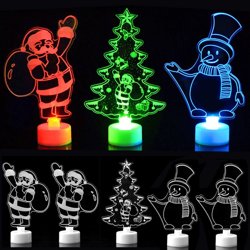 1pc Lampu Malam LED Bentuk Santa Claus Snowman Pohon Natal Warna-Warni Untuk Dekorasi Pesta