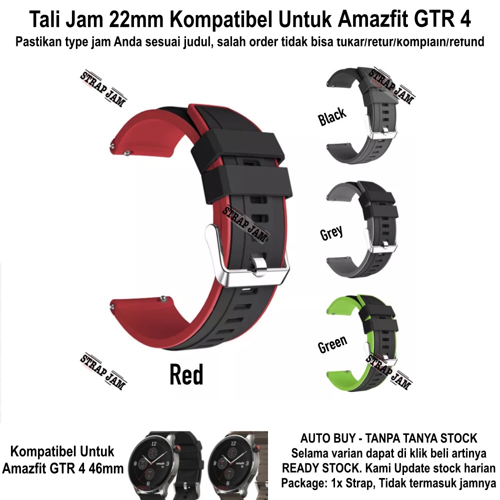 SSR Tali Jam Tangan Amazfit GTR 4 46mm - Strap 22mm Rubber Silikon Silver Buckle