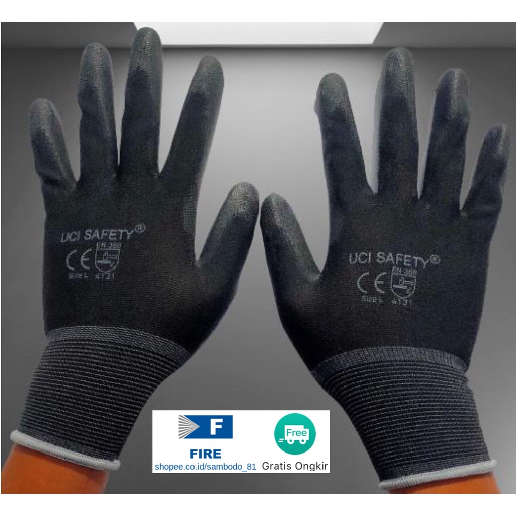 Sarung Tangan Palmfit Safety Gloves Security Dilapisi Karet Industri Pabrik Uci Safety Motor Bengkel otomotif Bagunan Coating Karet Pengaman kerja Packing PU Statis Multitask Karet