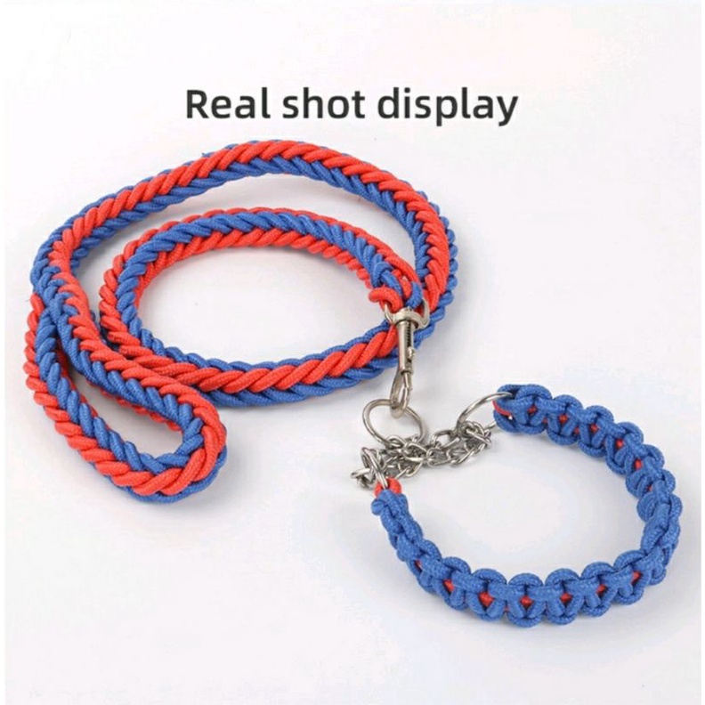 Pet Dog Collar Leash Nylon Kepang Tali Tuntun Anjing Nilon Harness Tebal Kuat / Tali Tuntun Anjing