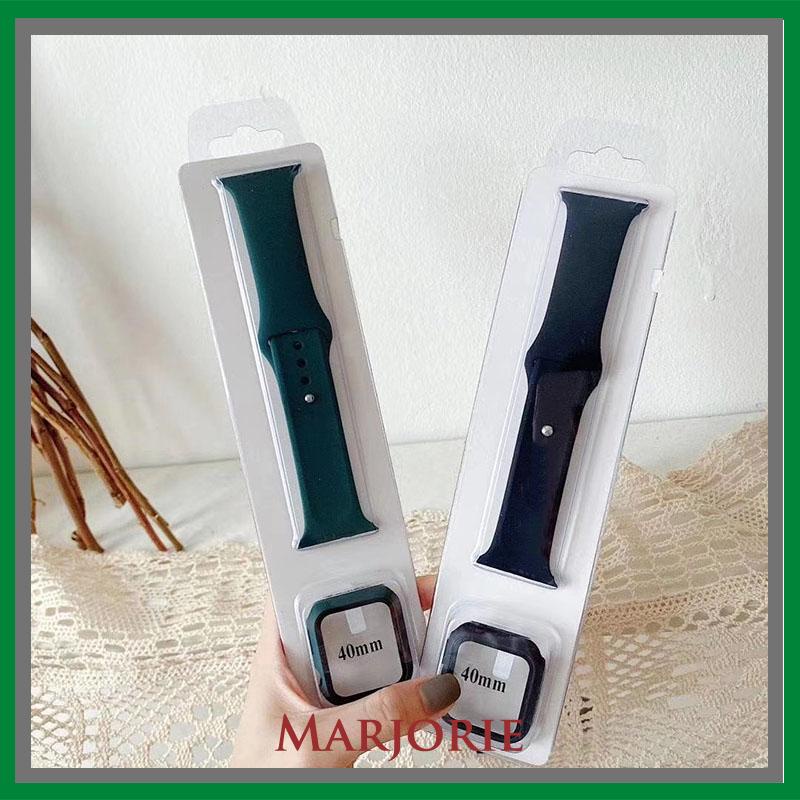 2PCS/ SET Tali Strap Sport Band  40mm 44mm +Kotak kaca yang dikeraskan untuk Apple Watch  iwatch Series 4 5 6 SE  Sillicone-MJD