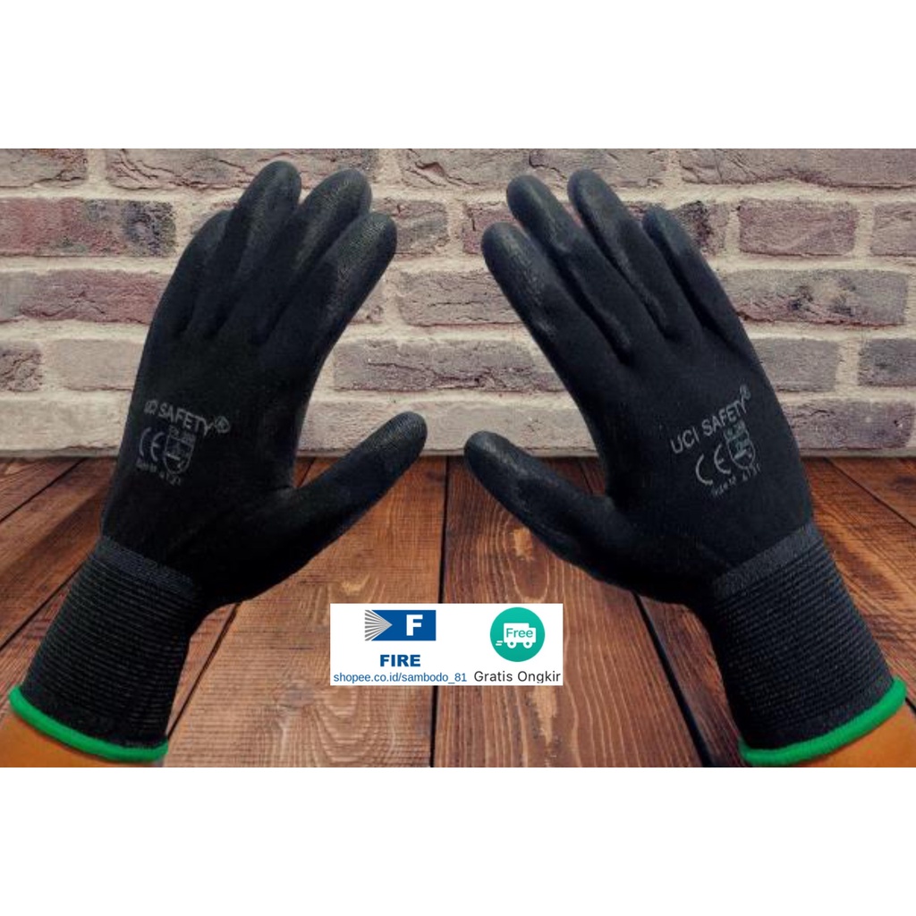 Sarung Tangan Polyurethane Kerja Palmfit Safety Gloves Security Dilapisi Karet Industri Pabrik Uci Safety Motor Bengkel otomotif Bagunan Coating Karet Pengaman kerja Packing PU Statis