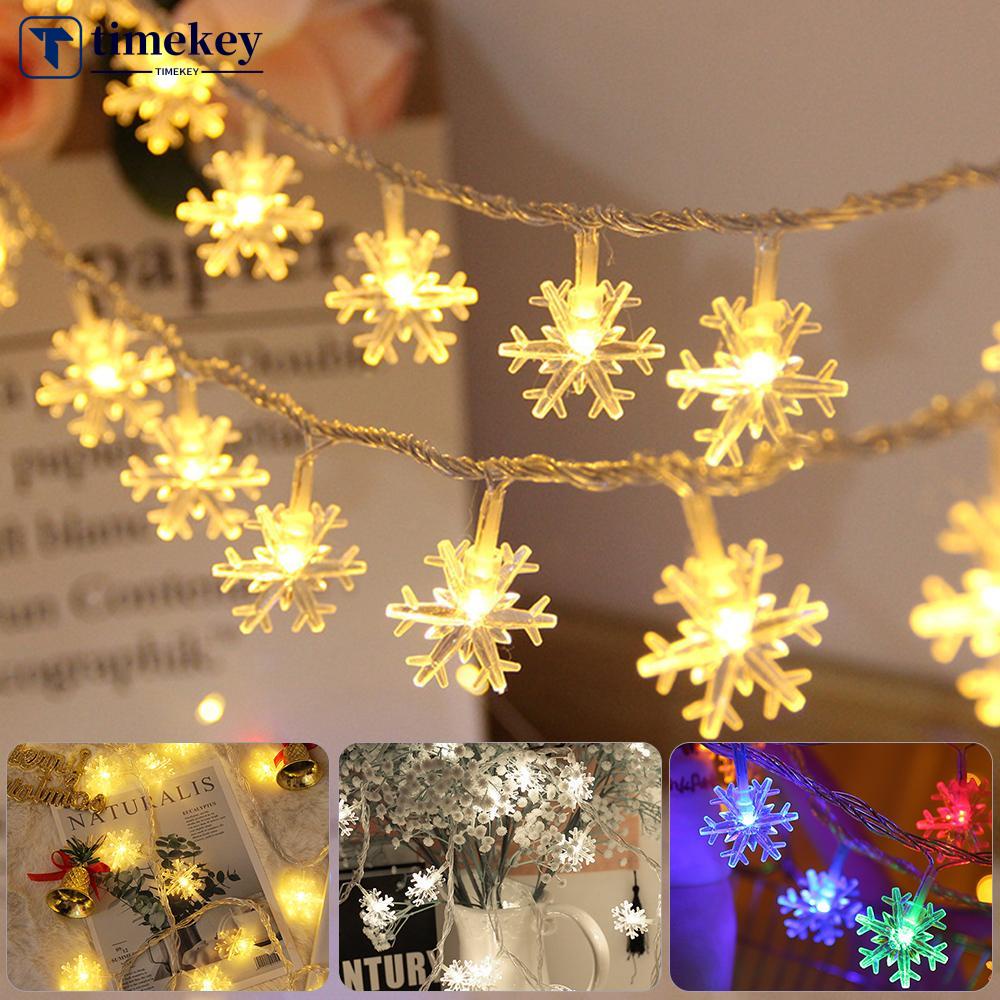 Timekey Lampu String Led 1.5M Bentuk Snowflake Tenaga Baterai Untuk Dekorasi Natal / Tahun Baru E8F8