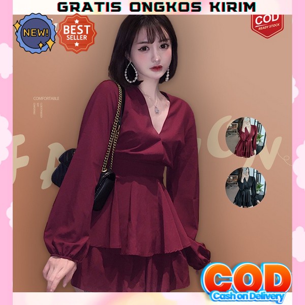 Dress Wanita Imlek Kondangan Remaja Perempuan Kekinian Korean Style Gaun Pesta Murah Party Dress Ds1