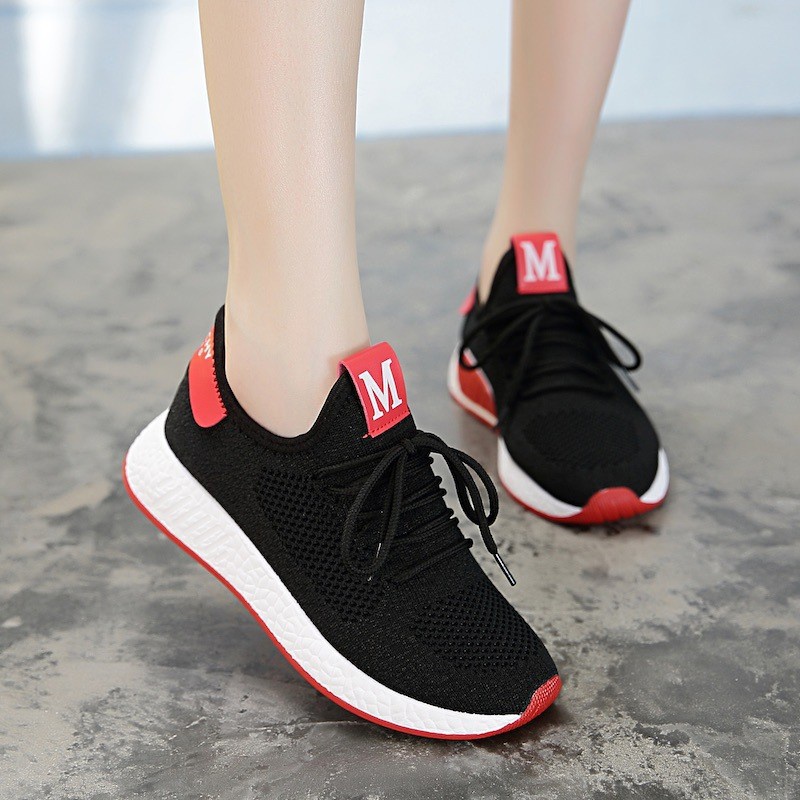 Gobra ♕ SEP014 (Tanpa Kotak) Sepatu Sneakers Wanita Motif M Polos Sporty Model Korea Fashion Casual Sport Olahraga Import