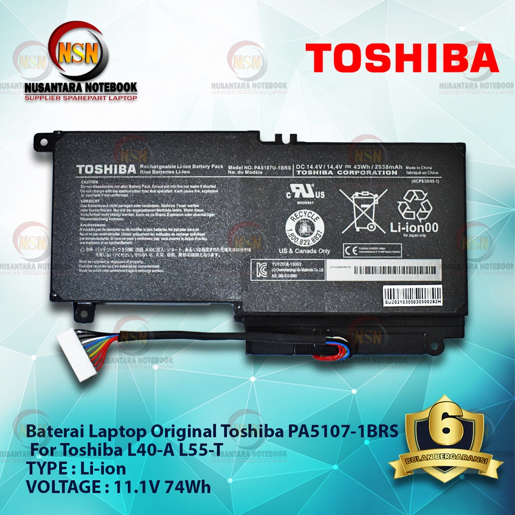 Baterai Original Toshiba PA5107-1BRS For Unit L40-A L55-T 11.1V 74Wh